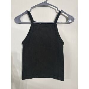 New In Black Ribbed High Neck Tank | M/L